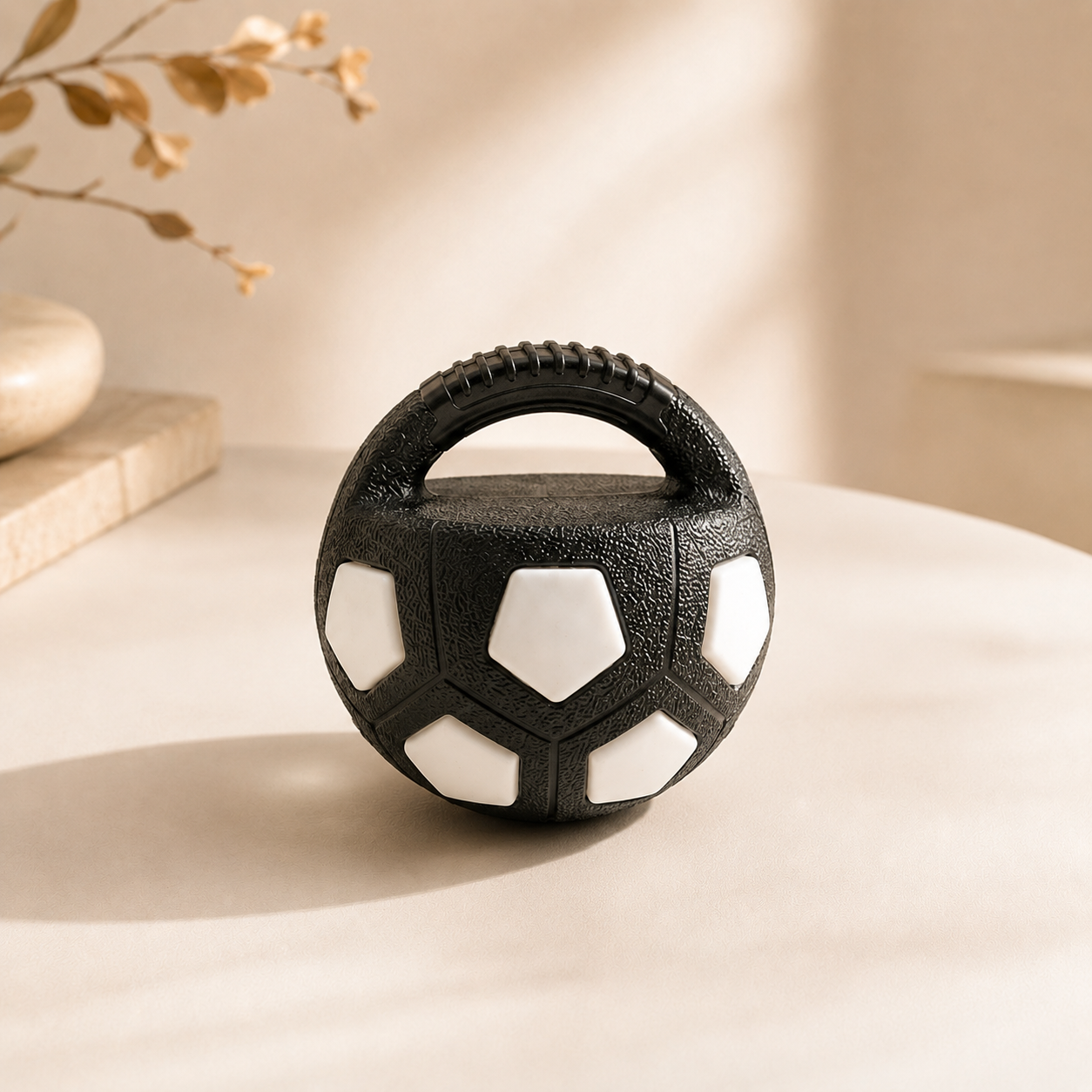 Black and white TPR football dog tug toy with handle — FUR WINDOW The Tugmate