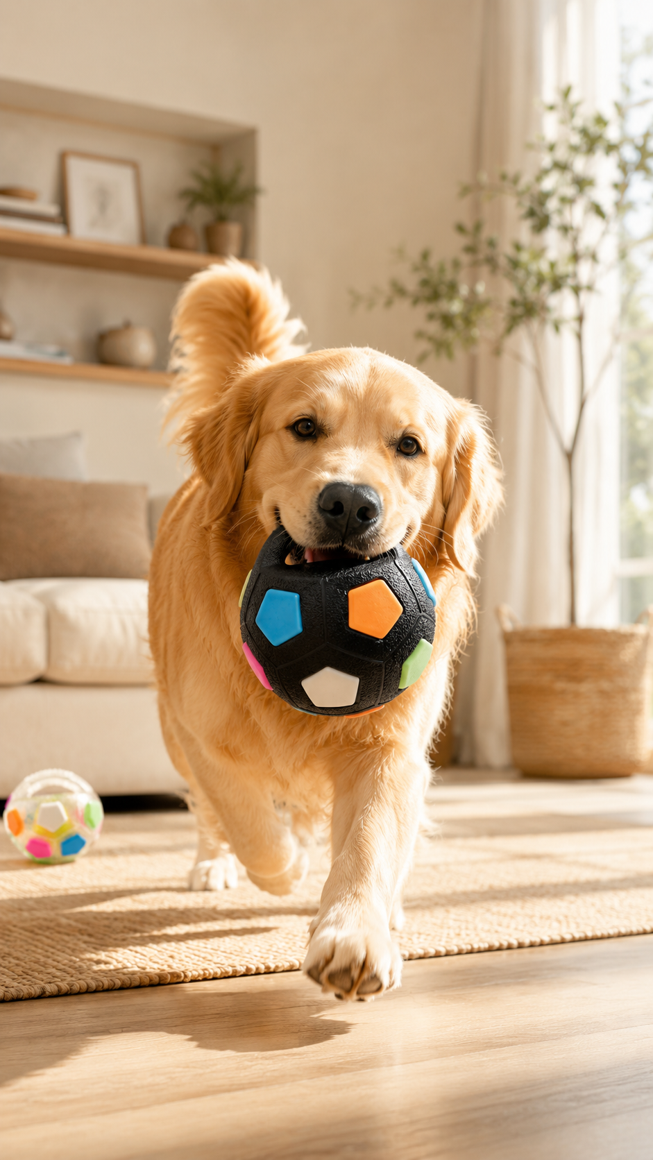 Dog training football tug toy with handle in durable TPR rubber — FUR WINDOW The Tugmate