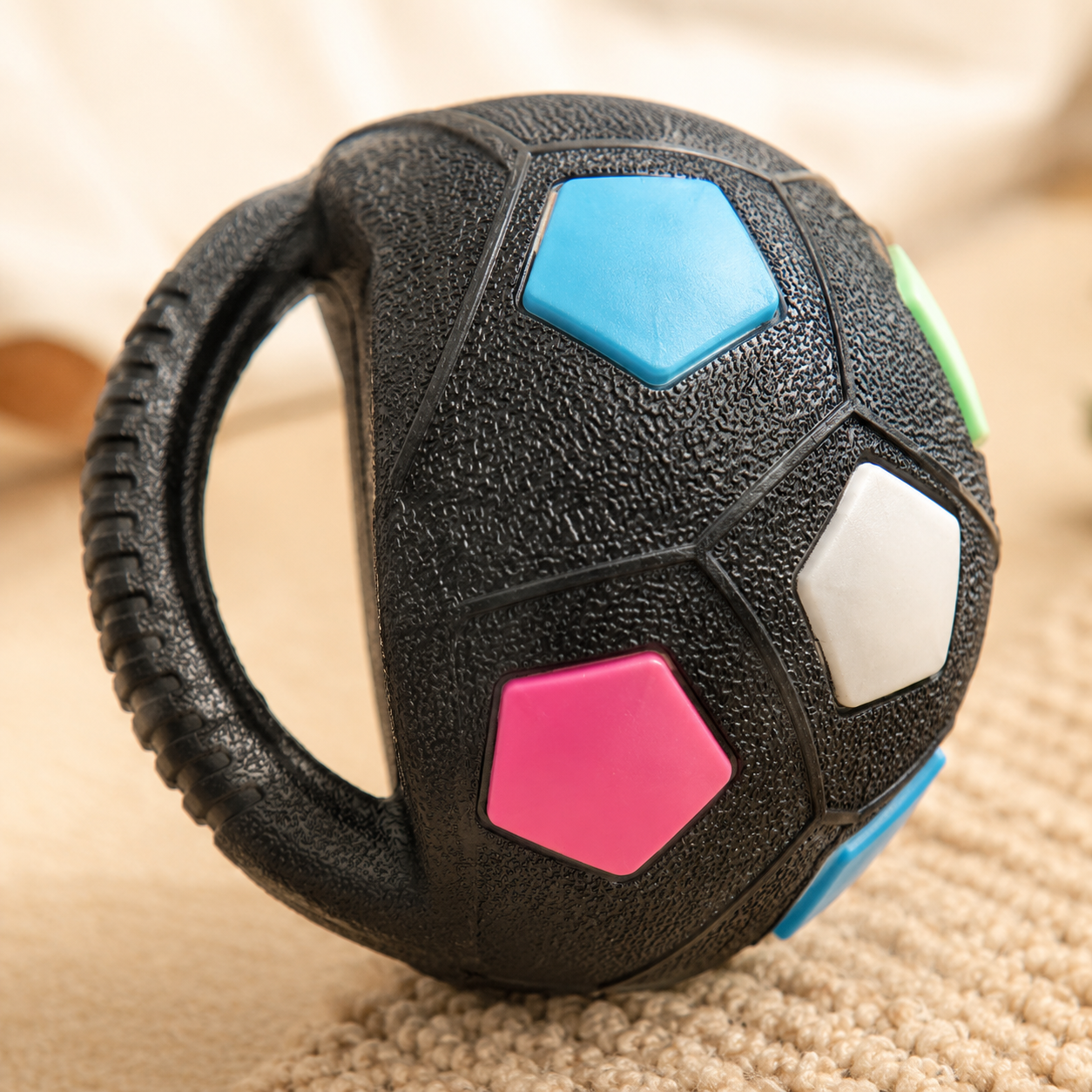 Dog training football tug toy with handle in durable TPR rubber — FUR WINDOW The Tugmate