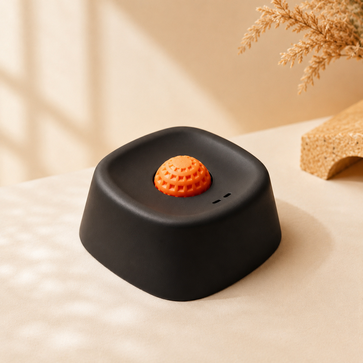 Black slow feeder dog bowl with orange anti-gulp ball — FUR WINDOW The Slow Feast