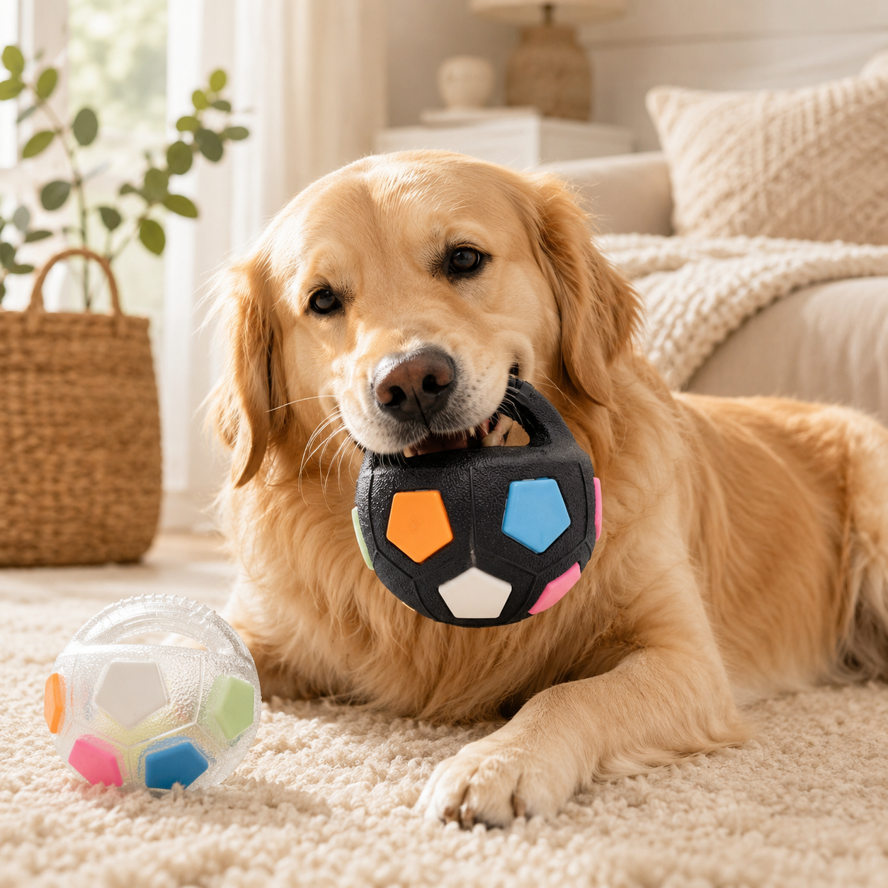 Dog training football tug toy with handle in durable TPR rubber — FUR WINDOW The Tugmate