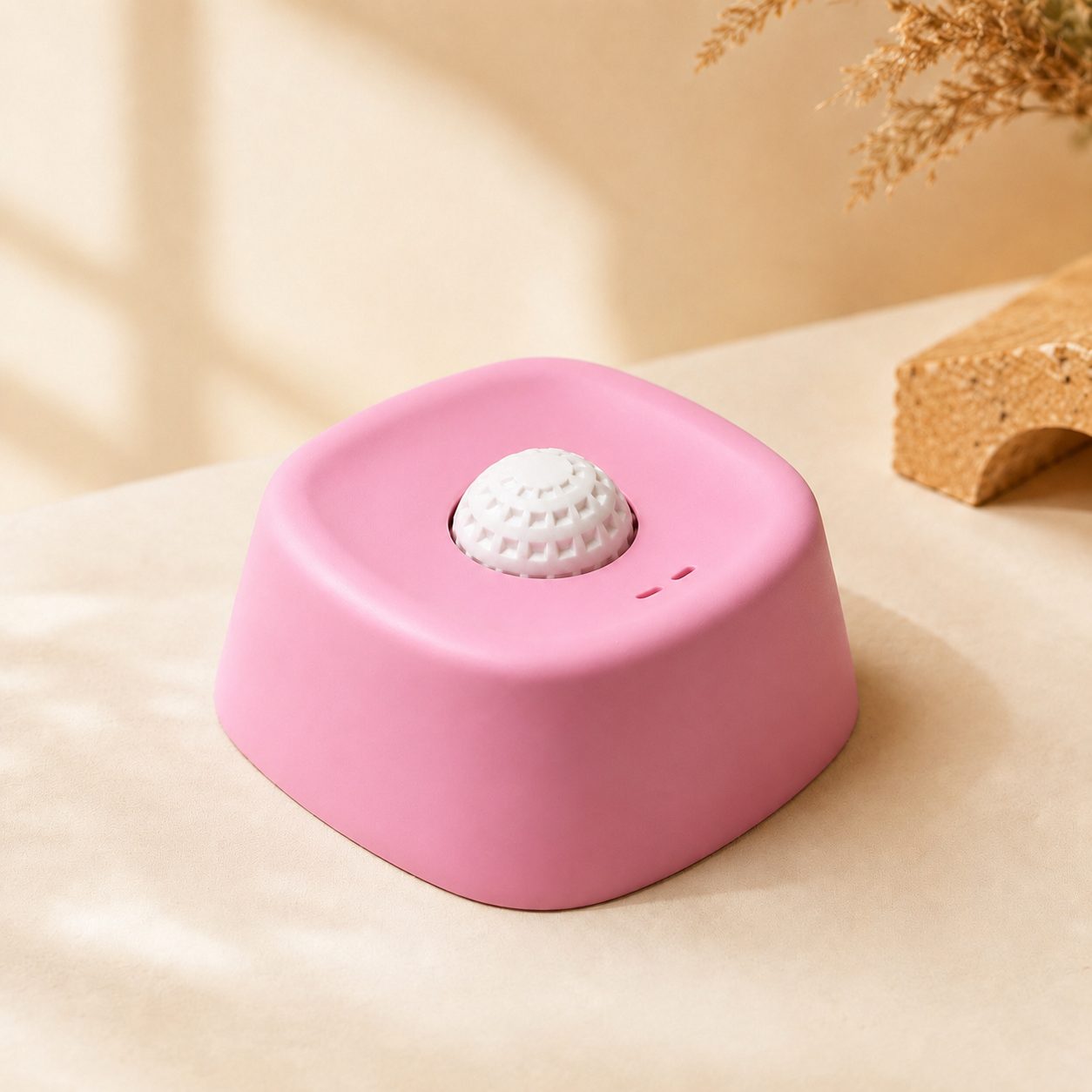 Pink slow feeder dog bowl with white anti-gulp ball — FUR WINDOW The Slow Feast